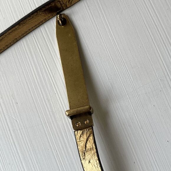 VTG Y2K Michael Kors Brown Leather Skinny Belt w/ Zipper Detail Gold Buckle - Picture 9 of 12